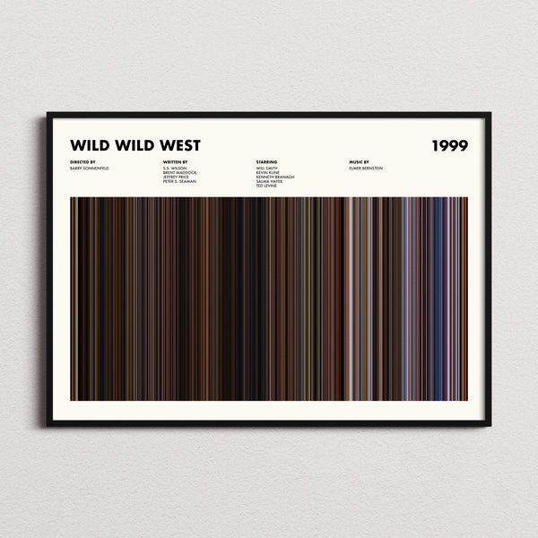 Wild Wild West Movie Barcode Poster framed and photographed straight on