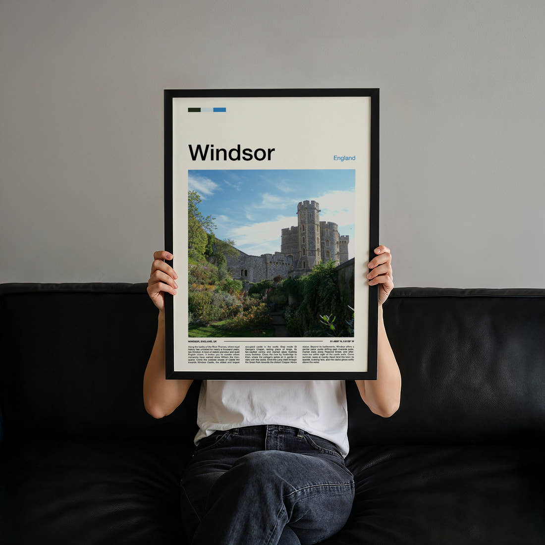 Windsor Castle Wall Garden Travel Print held up by hand to show the size of the print
