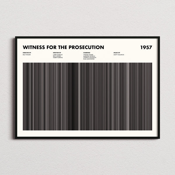 Witness for the Prosecution Movie Barcode Poster framed and photographed straight on