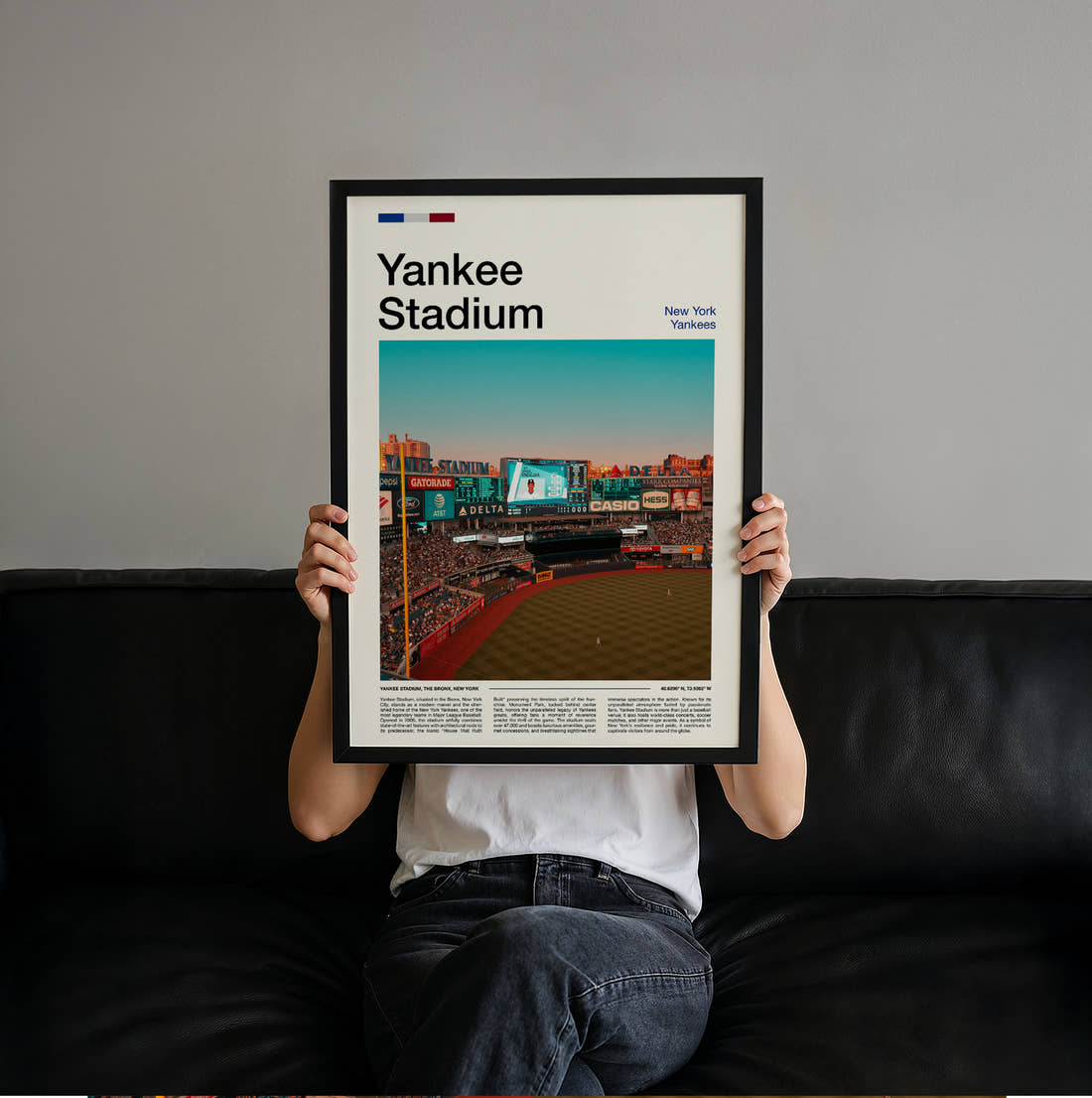 Yankee Stadium Print held up by hand to show the size of the print