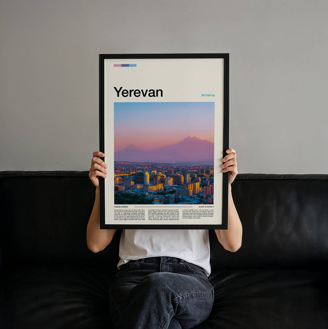 Yerevan Mount Ararat Travel Print held up by hand to show the size of the print