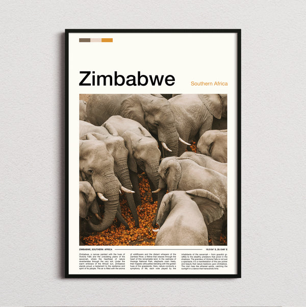 Zimbabwe - Herd Of Elephants - Travel Print