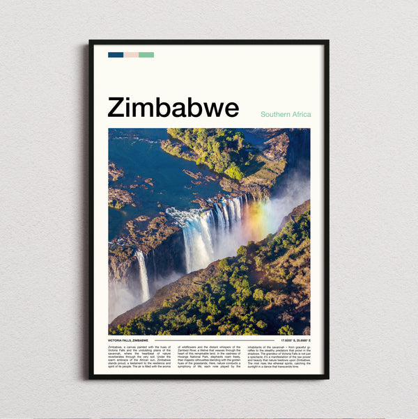 Zimbabwe - Waterfall With Rainbow - Travel Print
