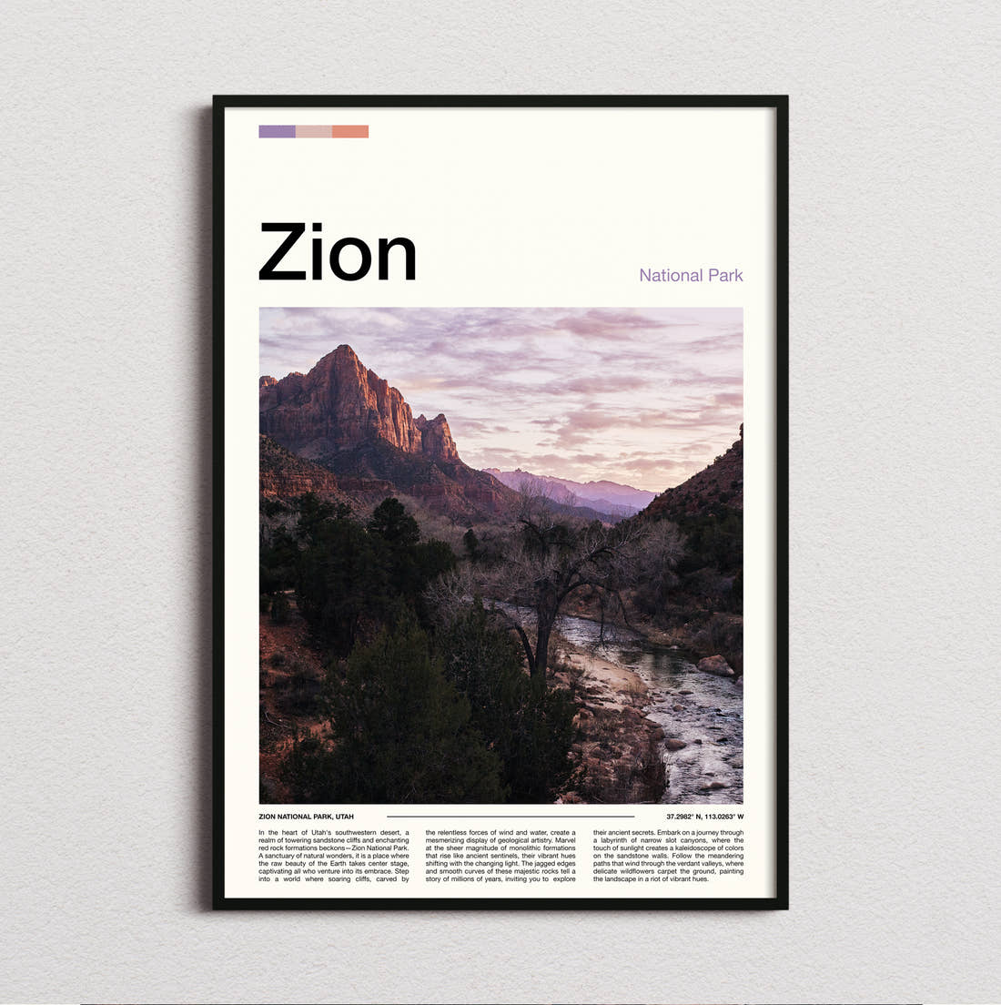 Zion The Watchman Travel Print framed and photographed straight on