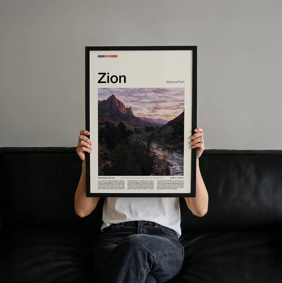 Zion The Watchman Travel Print held up by hand to show the size of the print