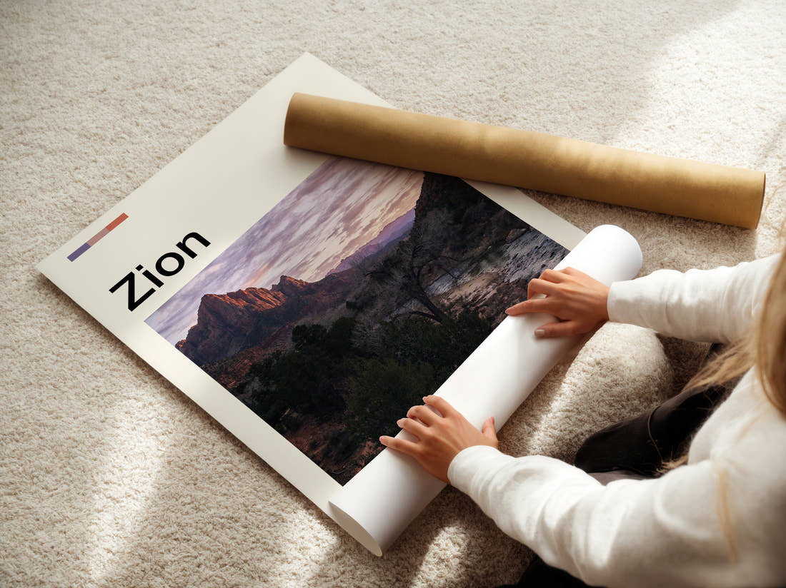 Zion The Watchman Travel Print being unrolled from its postal tube