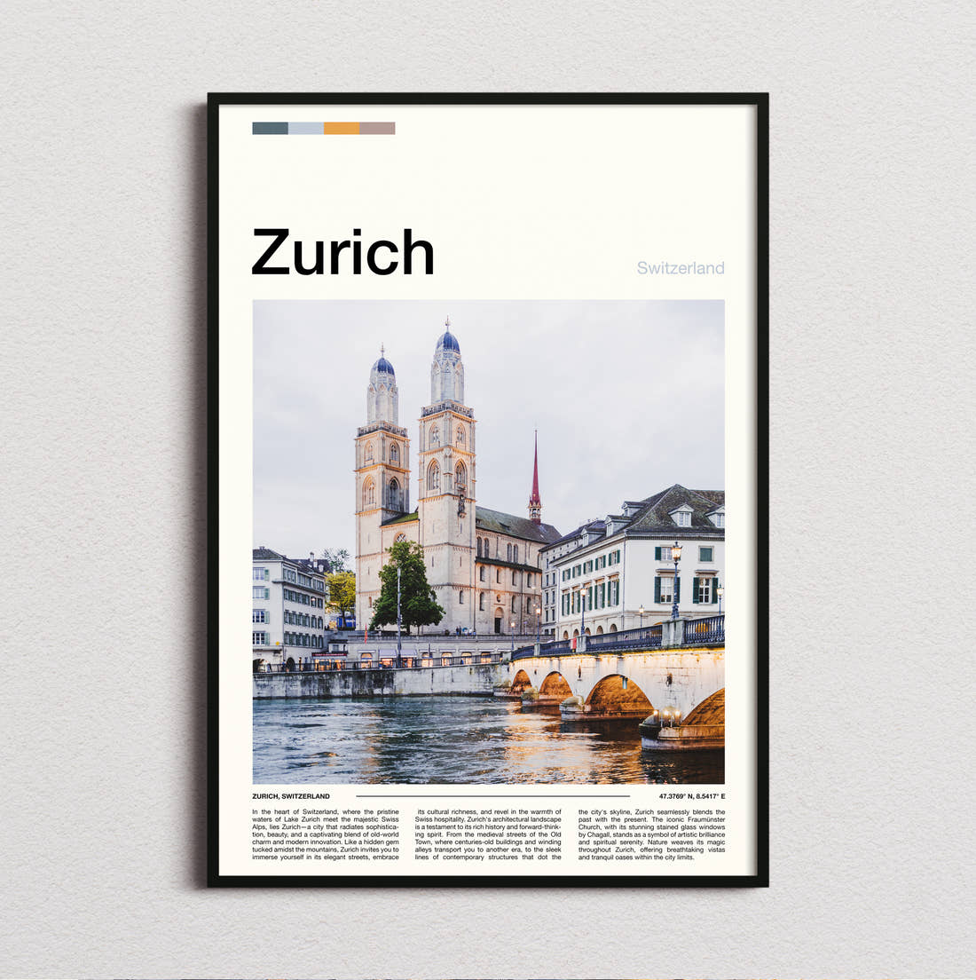 Zurich Grossmünster Twin Towers Travel Print framed and photographed straight on