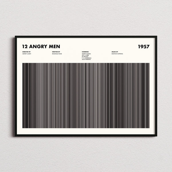 12 Angry Men Movie Barcode Poster framed and photographed straight on
