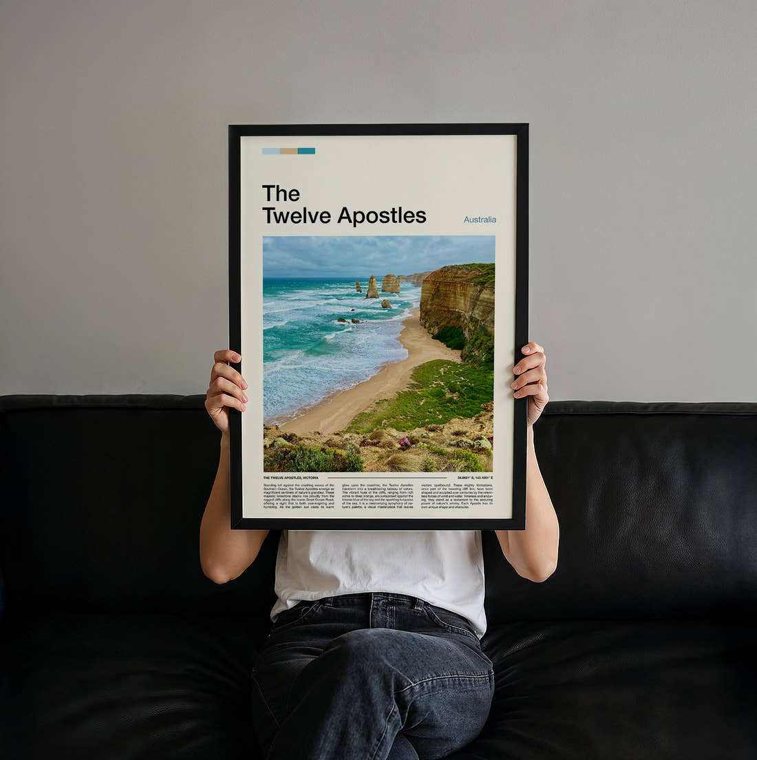 12 Apostles Travel Print held up by hand to show the size of the print