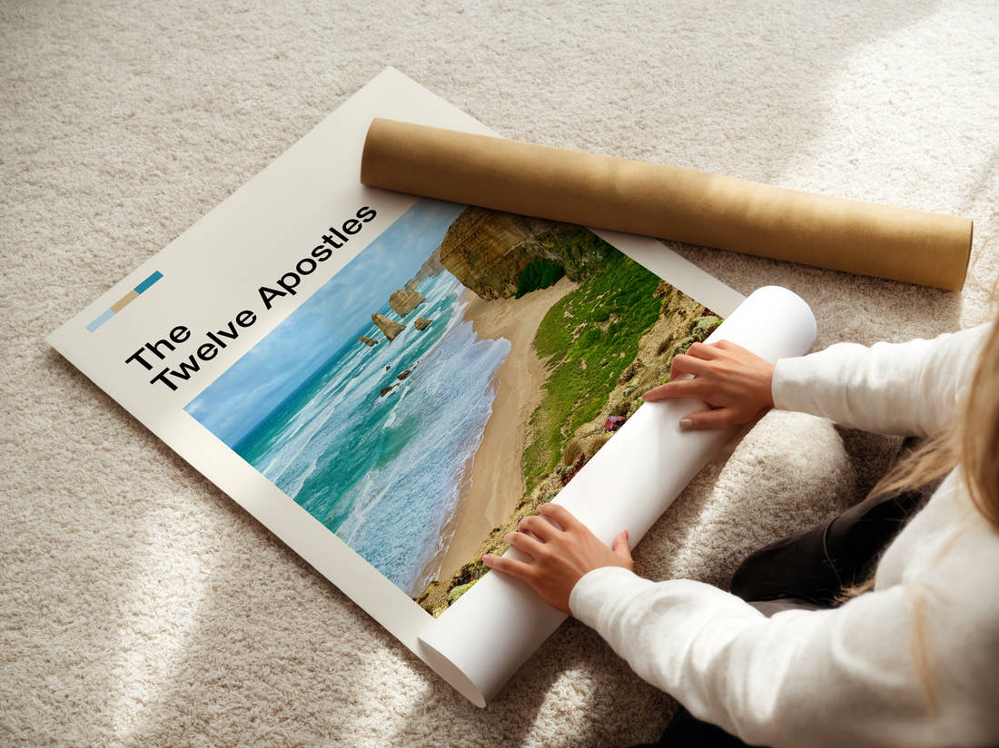 12 Apostles Travel Print being unrolled from its postal tube