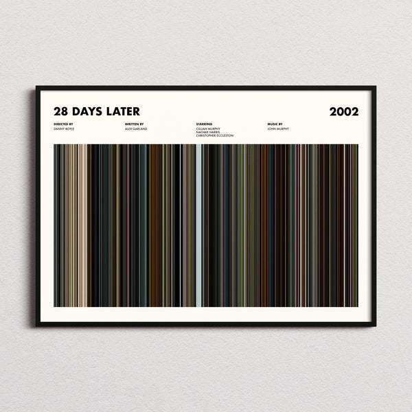 28 Days Later Movie Barcode Poster framed and photographed straight on