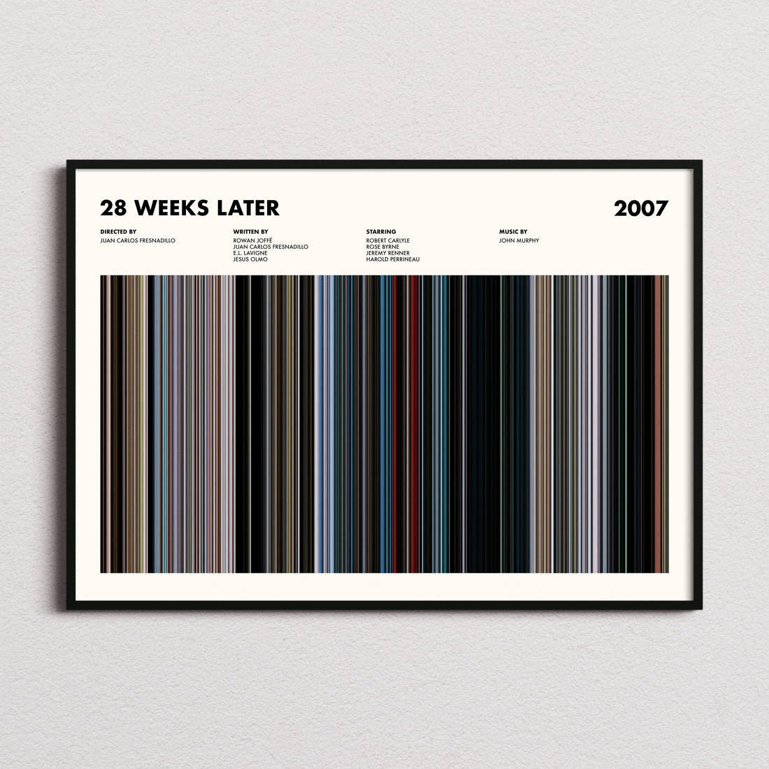 28 Weeks Later Movie Barcode Poster framed and photographed straight on