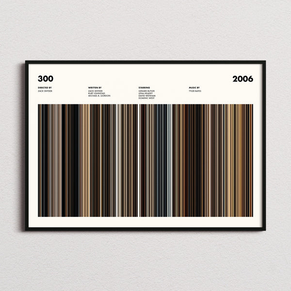 300 Movie Barcode Poster framed and photographed straight on