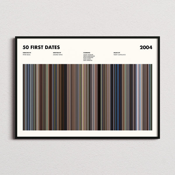 50 First Dates Movie Barcode Poster framed and photographed straight on