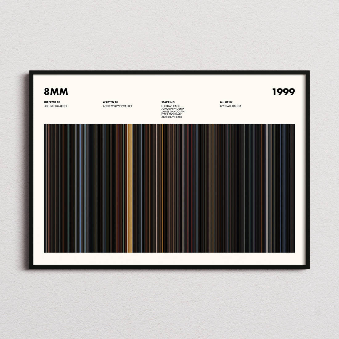 8mm Movie Barcode Poster framed and photographed straight on