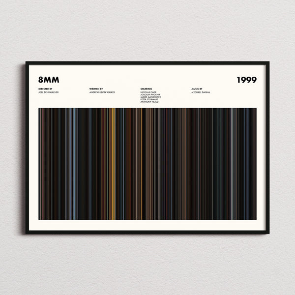 8mm Movie Barcode Poster framed and photographed straight on