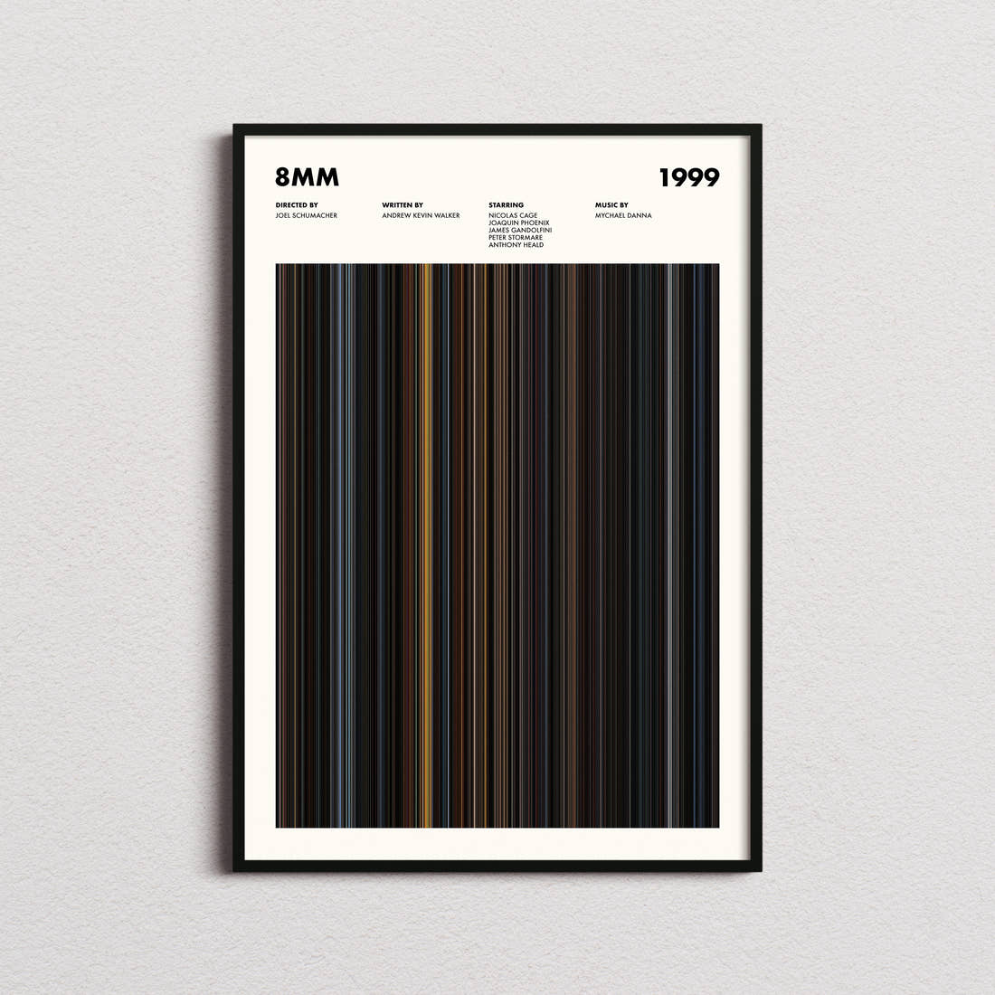 8mm Movie Barcode Poster framed on a plain studio wall