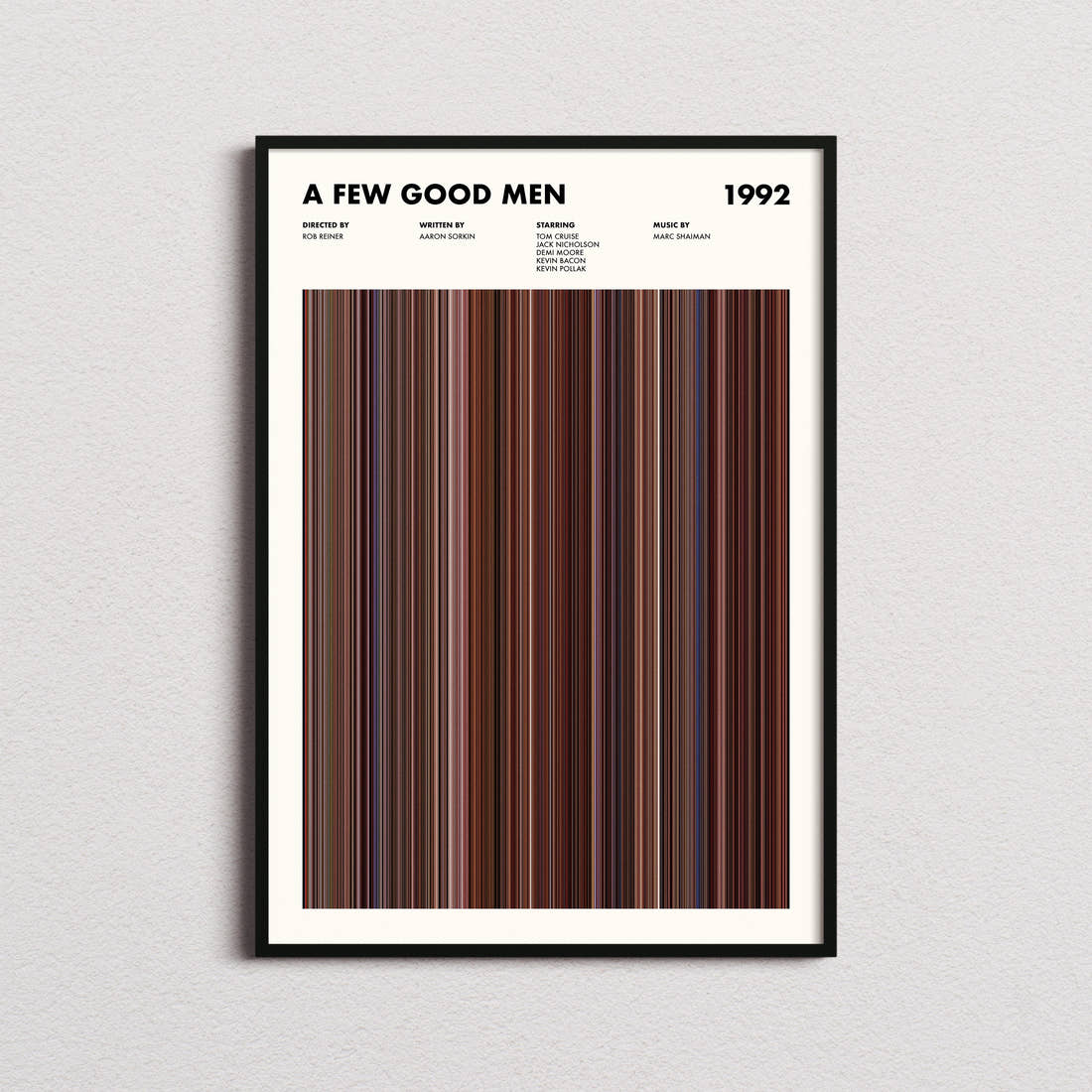A Few Good Men Movie Barcode Poster framed on a plain studio wall