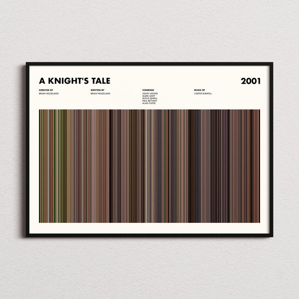 A Knight's Tale Movie Barcode Poster framed and photographed straight on