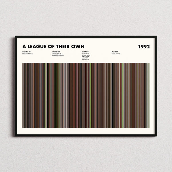 A League of Their Own Movie Barcode Poster framed and photographed straight on
