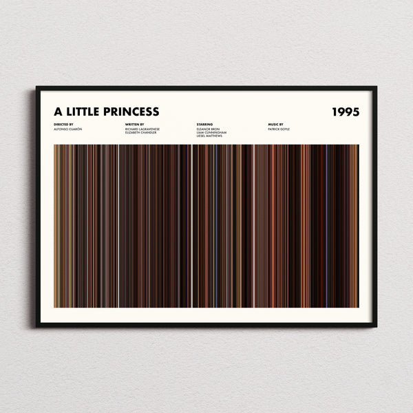 A Little Princess Movie Barcode Poster framed and photographed straight on