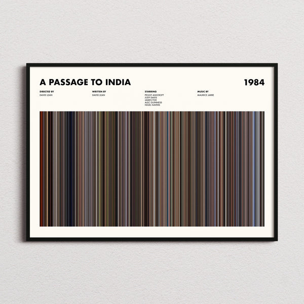 A Passage to India Movie Barcode Poster framed and photographed straight on