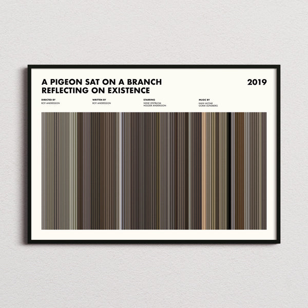 A Pigeon Sat on a Branch Reflecting on Existence Movie Barcode Poster