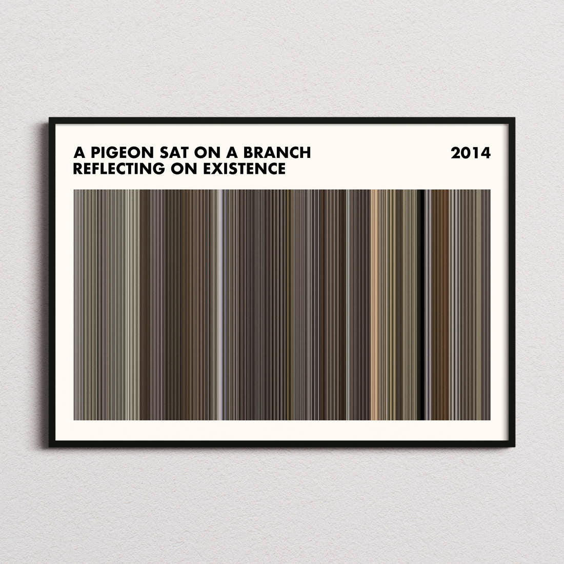 A Pigeon Sat on a Branch Reflecting on Existence Movie Barcode Poster - Simplified