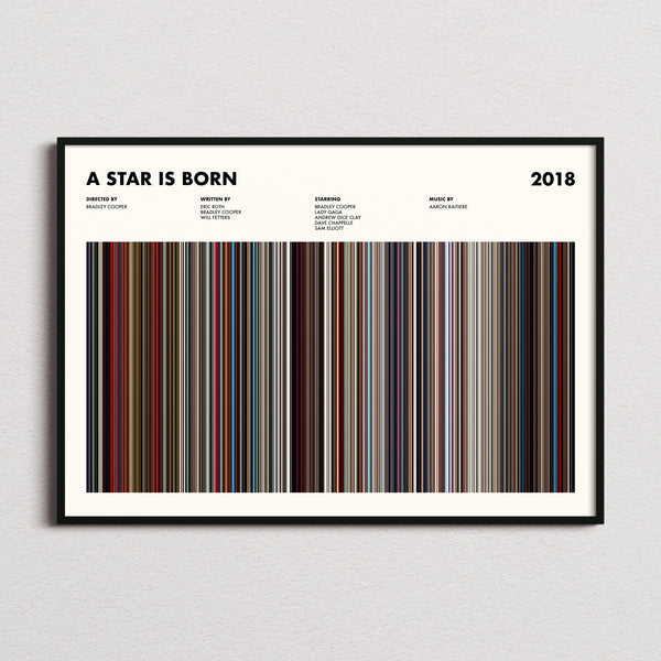 A Star Is Born Movie Barcode Poster framed and photographed straight on