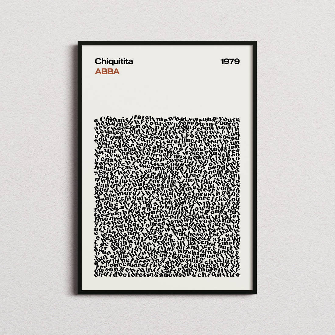 ABBA Chiquitita Lyric Print in the cream colourway, framed