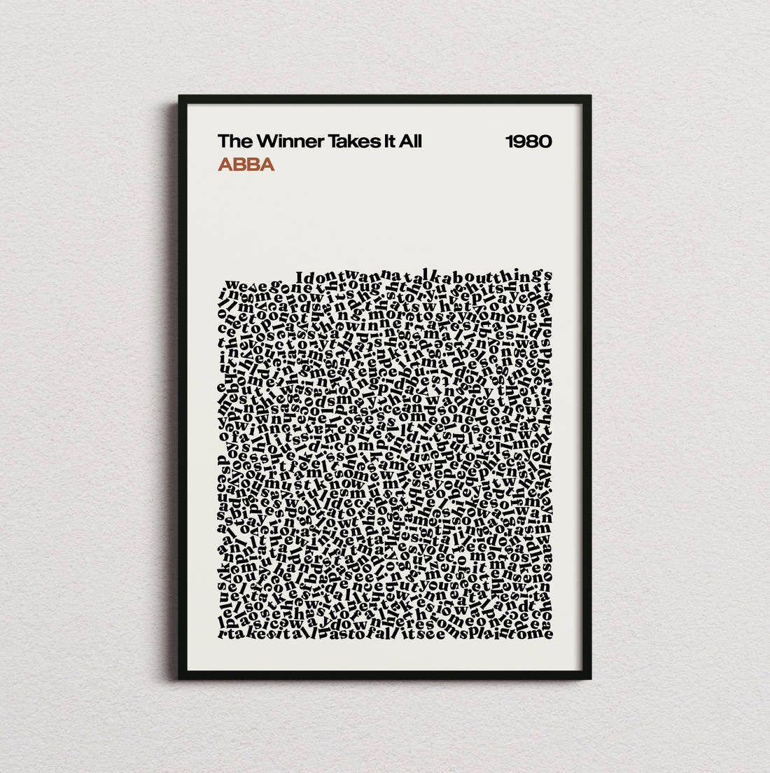 ABBA The Winner Takes It All Lyric Print in the cream colourway, framed