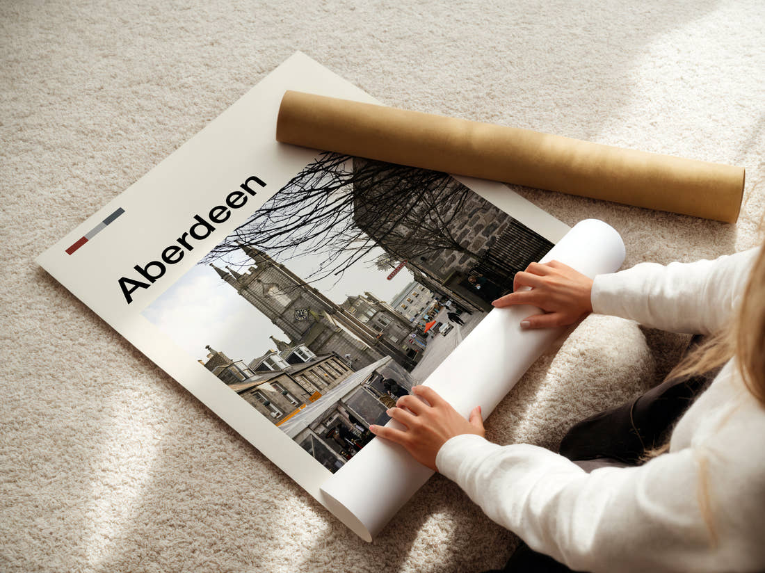 Aberdeen Belmont Street Travel Print being unrolled from its postal tube