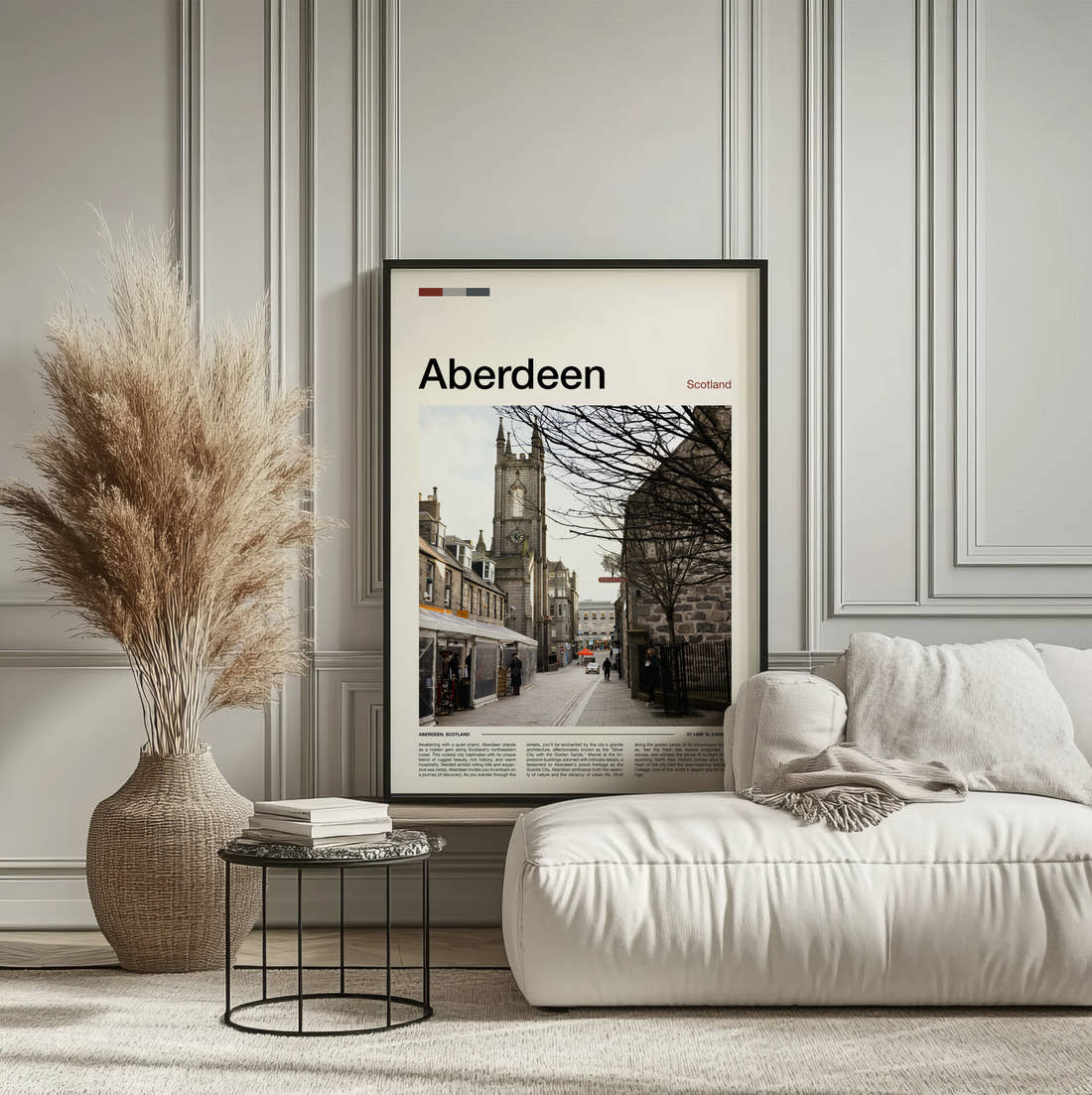 Aberdeen Belmont Street Travel Print framed on the wall of a calm, neutral bedroom