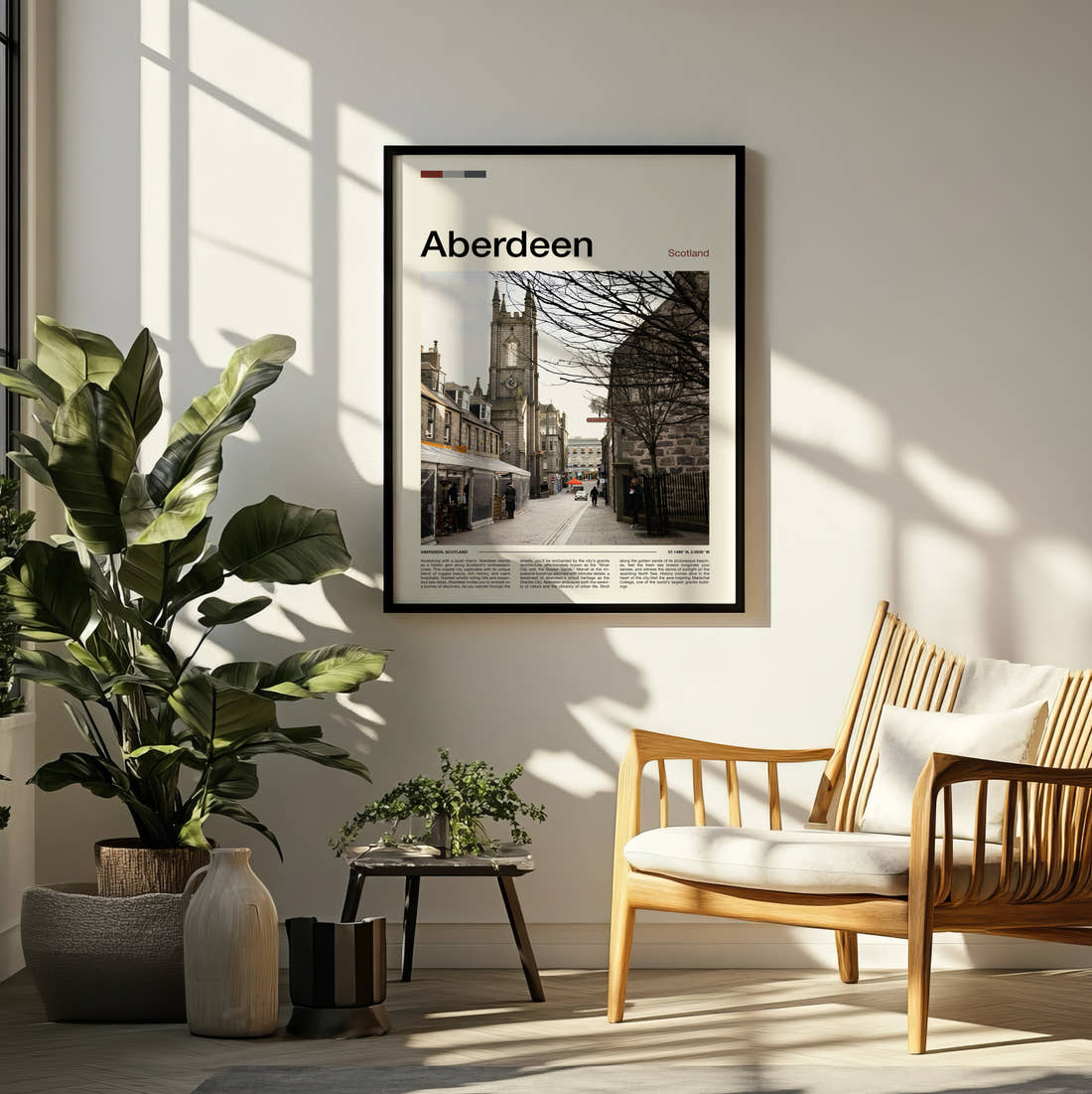 Aberdeen Belmont Street Travel Print framed on a pale wall beside houseplants