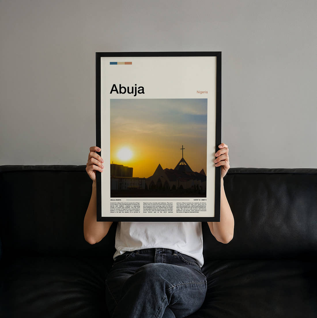 Abuja National Christian Centre Travel Print held up by hand to show the size of the print