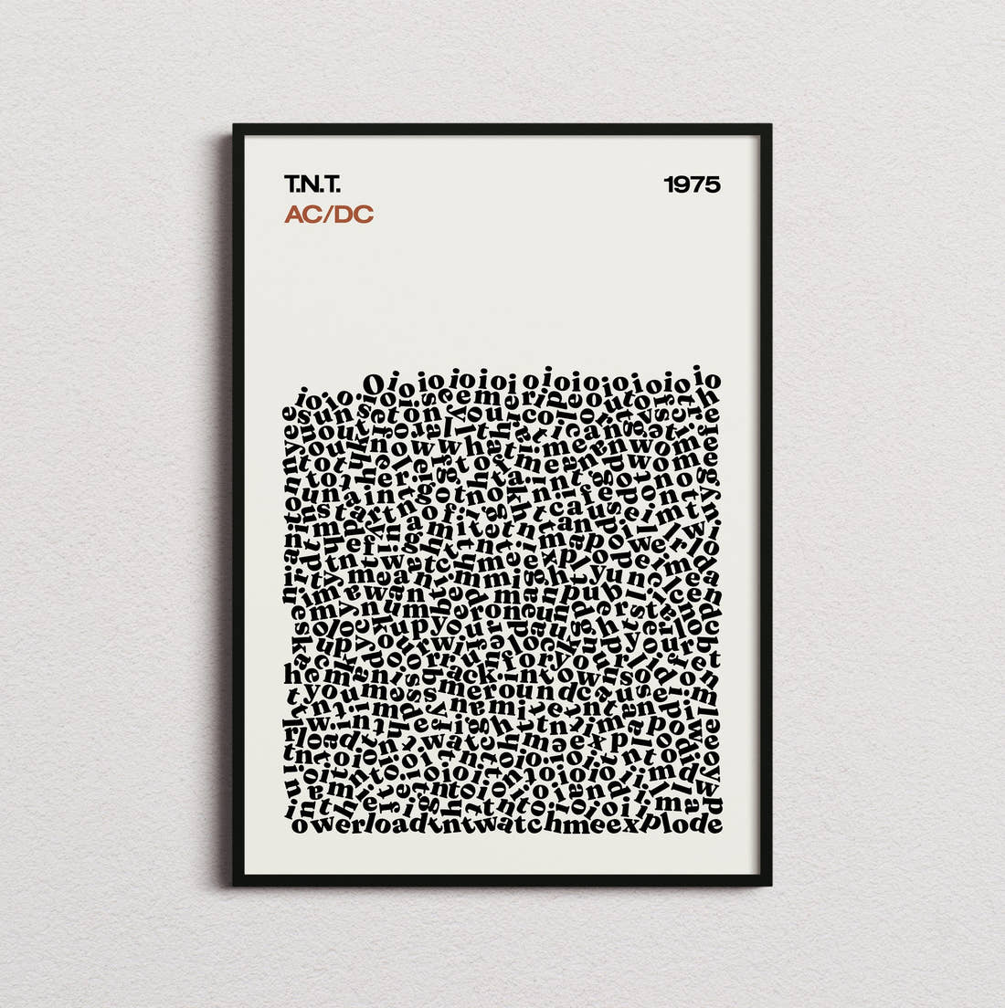 AC/DC T.N.T. Lyric Print in the cream colourway, framed