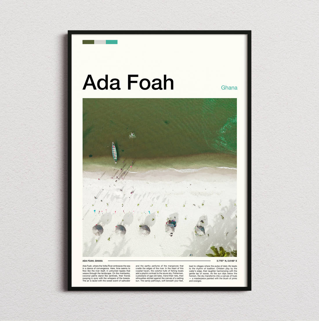 Ada Foah Aerial Beach View Travel Print framed and photographed straight on
