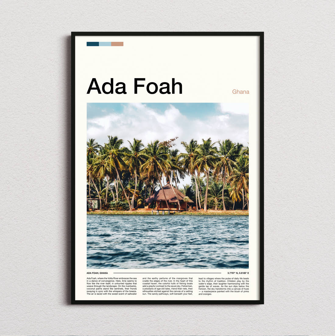 Ada Foah Thatched Huts And Palms Travel Print framed and photographed straight on
