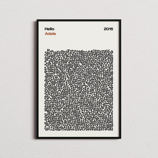 Adele Hello Lyric Print in the cream colourway, framed