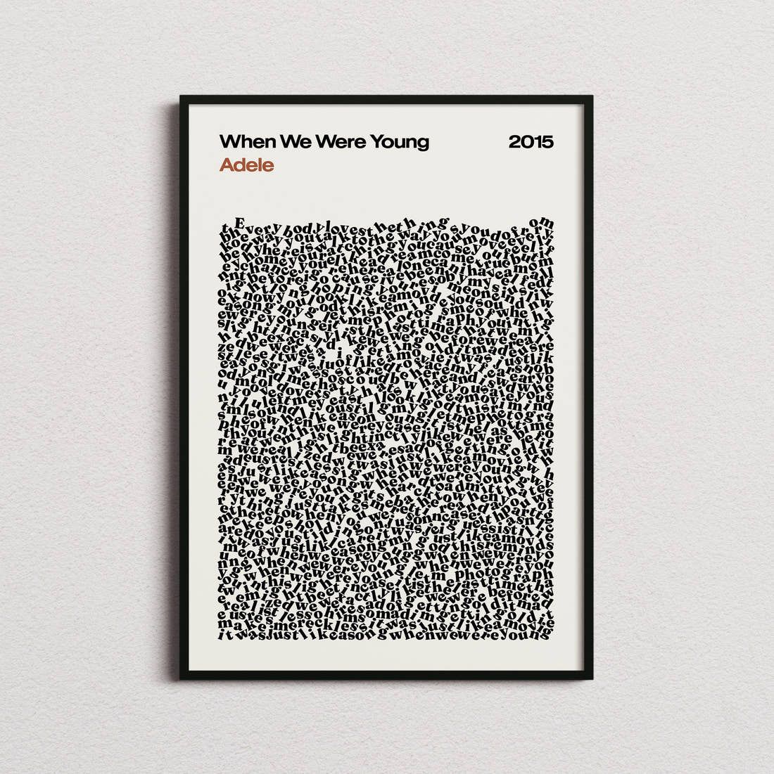 Adele When We Were Young Lyric Print in the cream colourway, framed