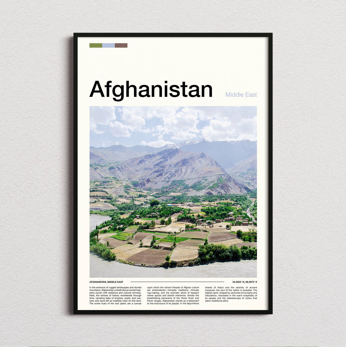 Afghanistan Green Valley Travel Print framed and photographed straight on