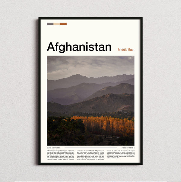 Afghanistan - Autumn Trees Below Mountains - Travel Print