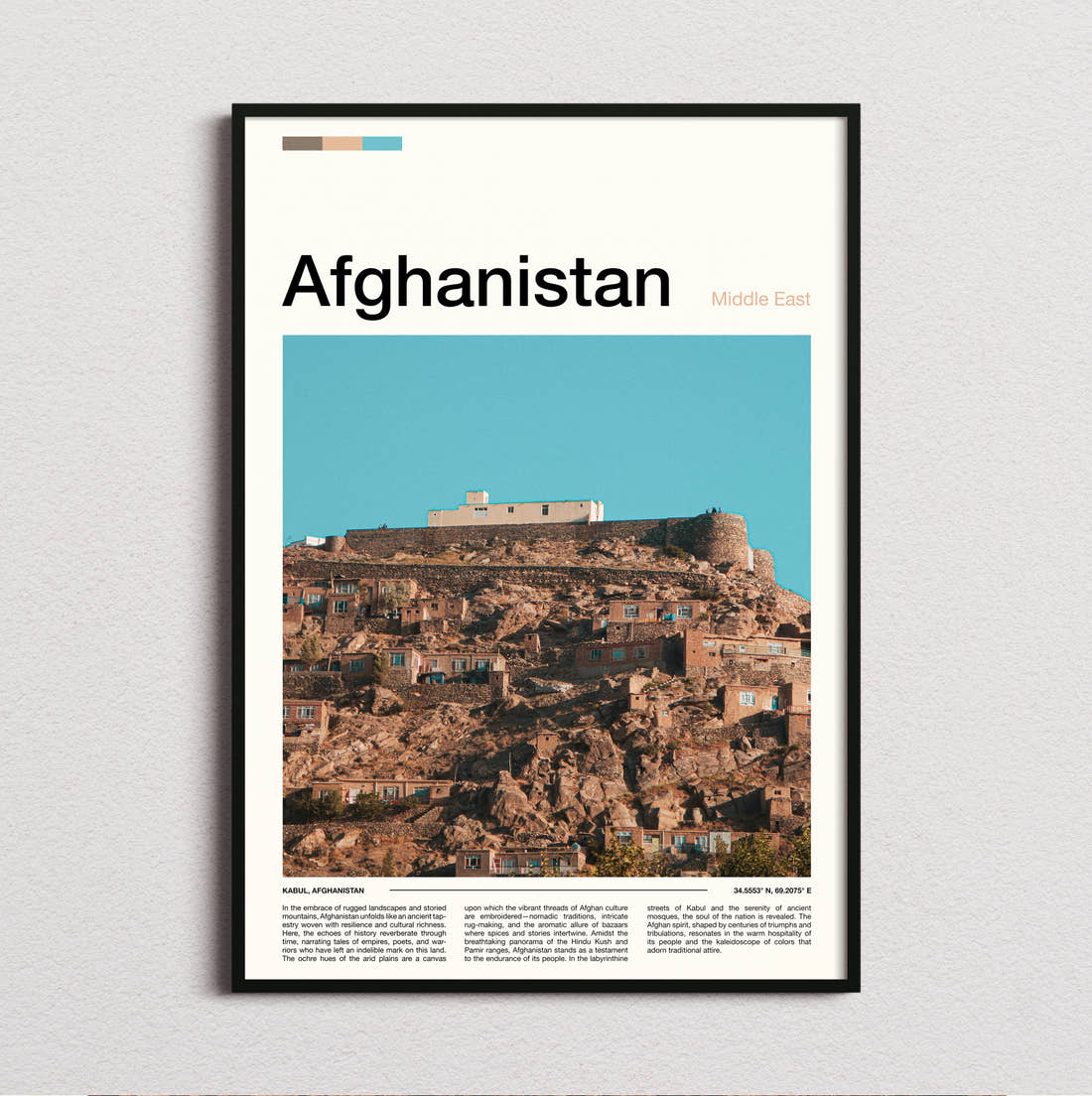 Afghanistan Houses On The Hillside Travel Print framed and photographed straight on