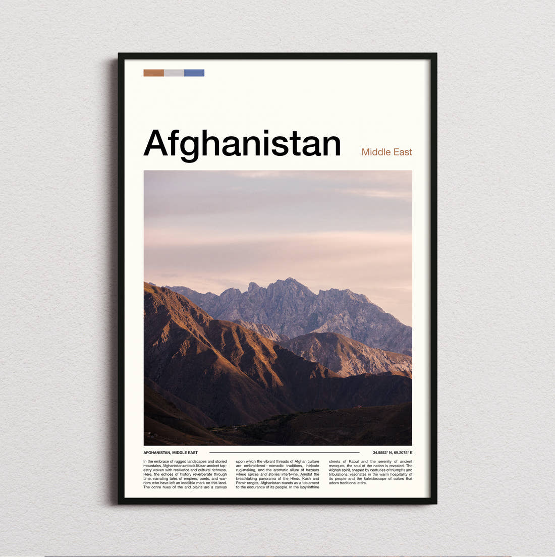 Afghanistan Rugged Mountains Travel Print framed and photographed straight on