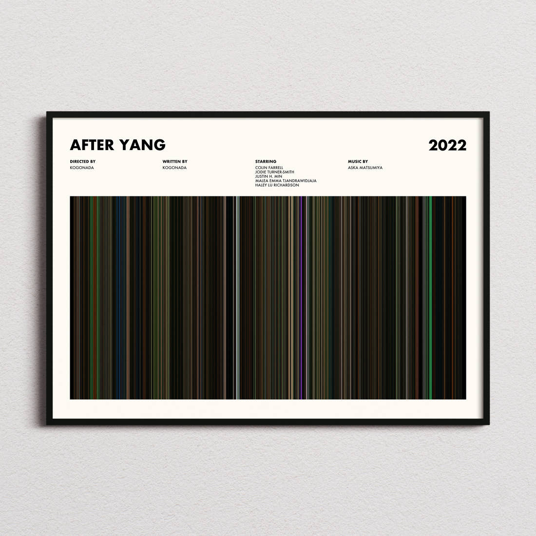 After Yang Movie Barcode Poster framed and photographed straight on