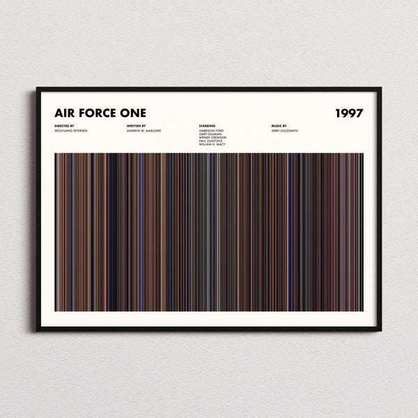 Air Force One Movie Barcode Poster framed and photographed straight on