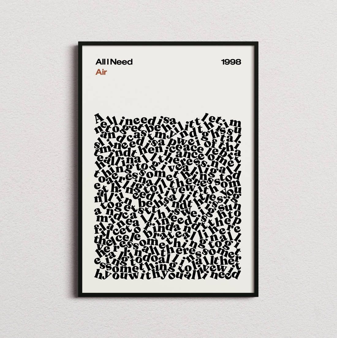 Air All I Need Lyric Print in the cream colourway, framed
