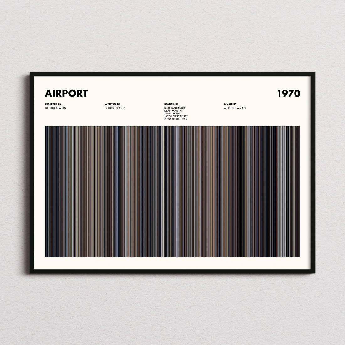 Airport Movie Barcode Poster framed and photographed straight on