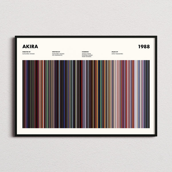 Akira Movie Barcode Poster framed and photographed straight on