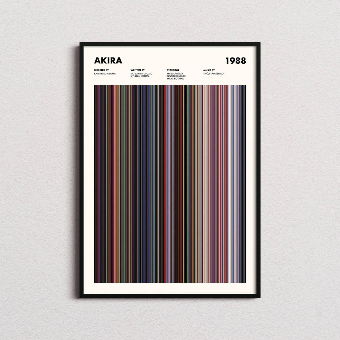 Akira Movie Barcode Poster framed on a plain studio wall